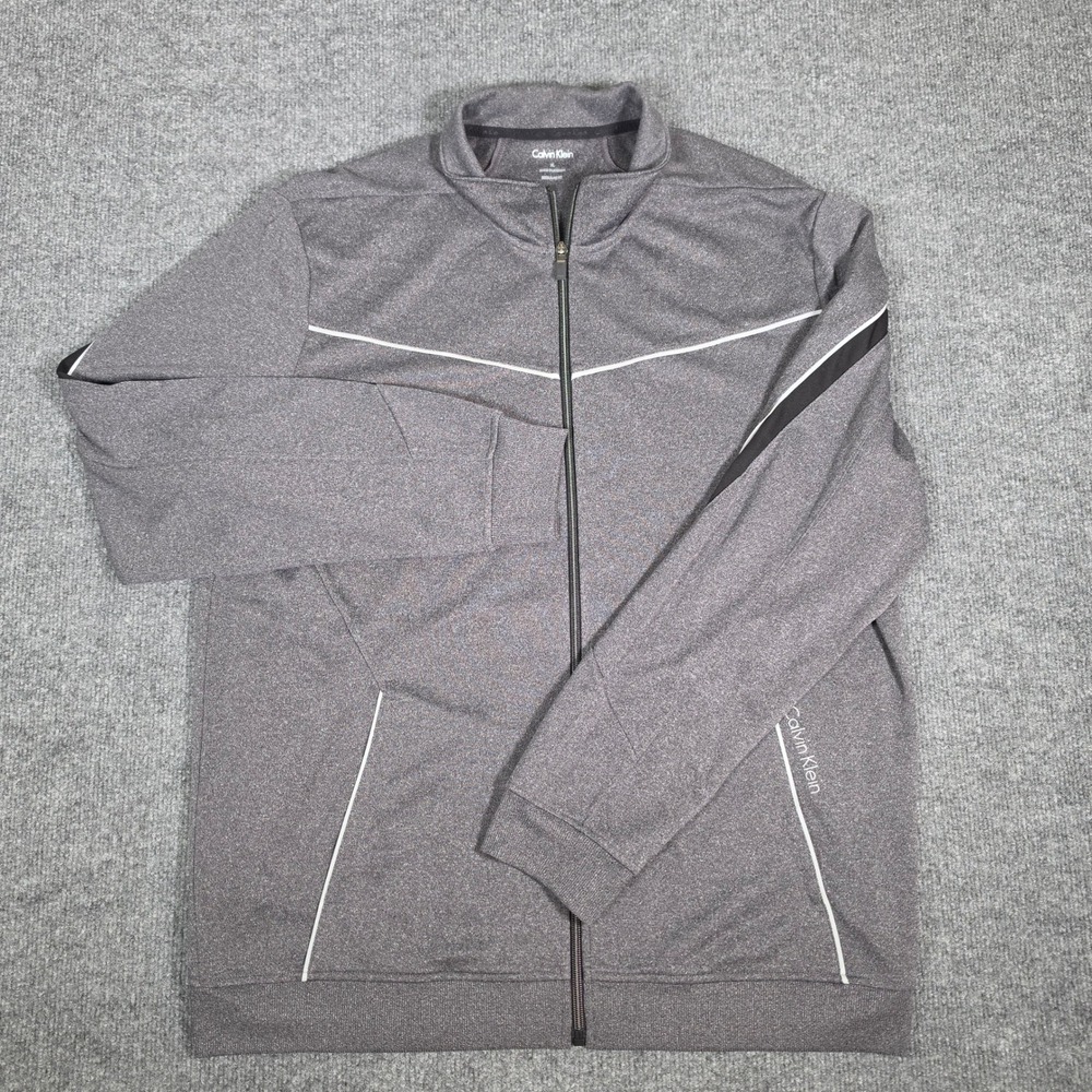 Calvin Klein Mens Track Jacket Gray Heather Full Zip Activewear XL Regular Fit
